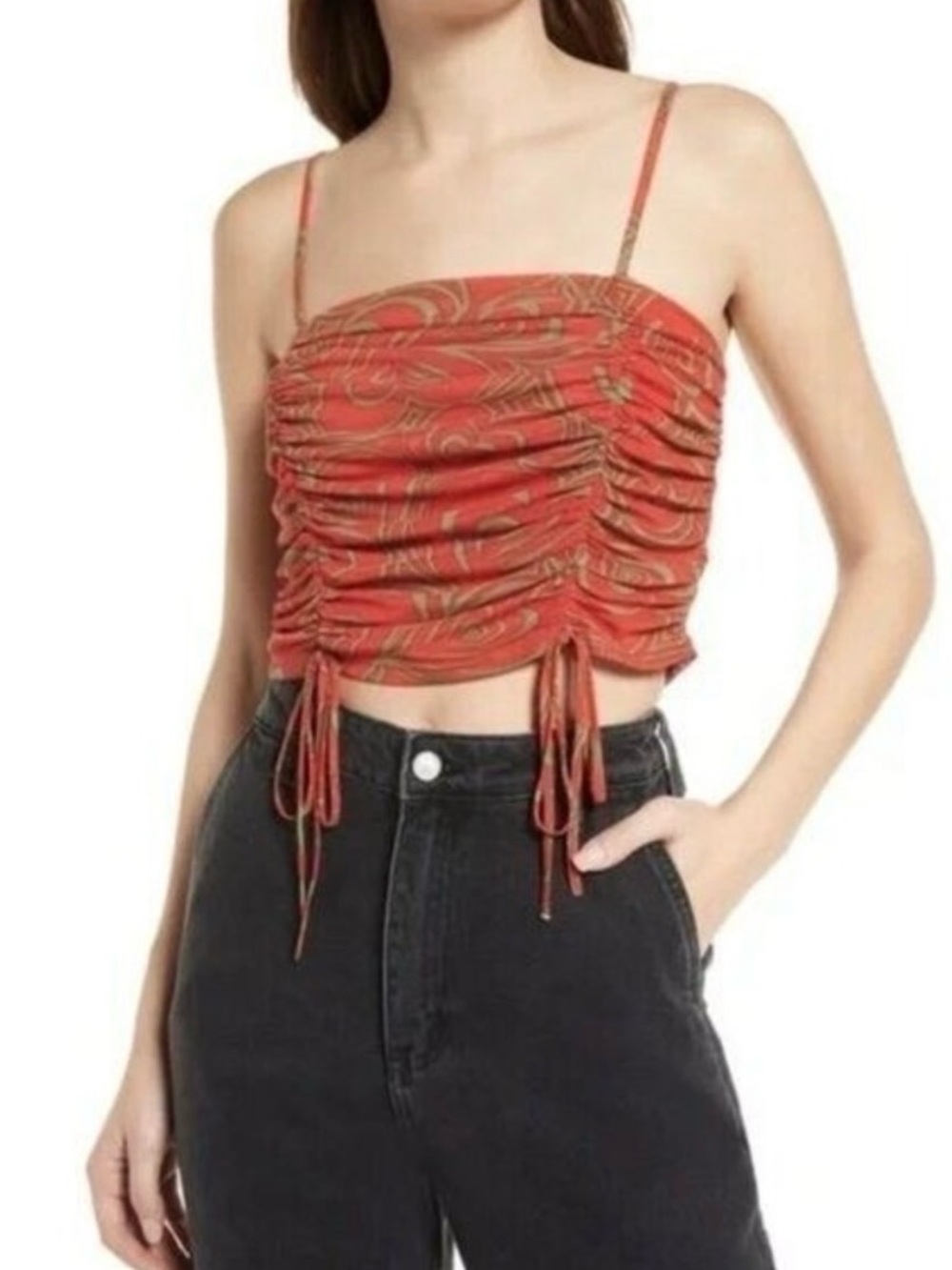 Lisa Says Gah Wild Hearts Ruched Crop Cami with Drawstring Details size M